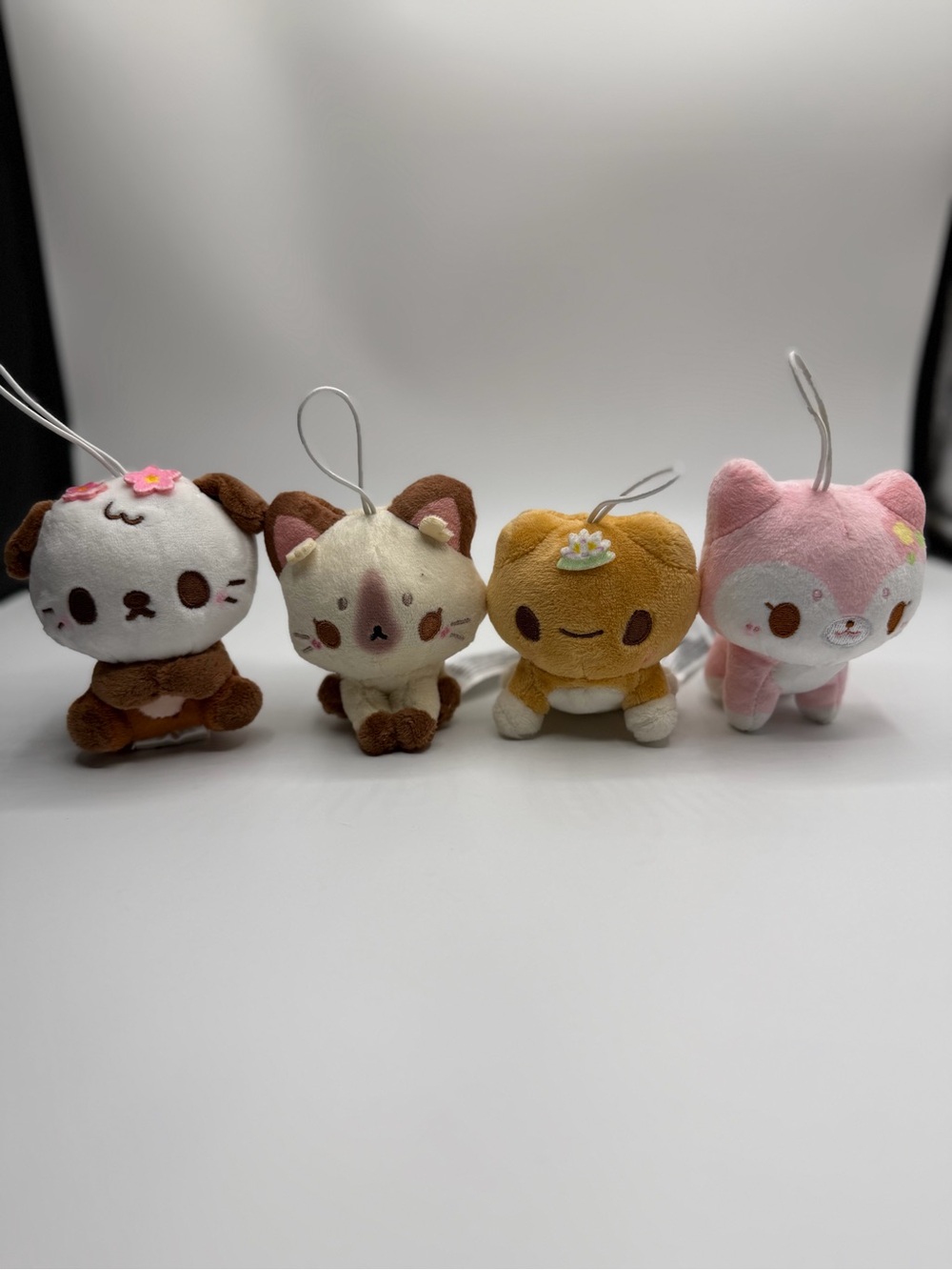 Plush Cat Keychain Set - Pink, Brown, Cream, Yellow